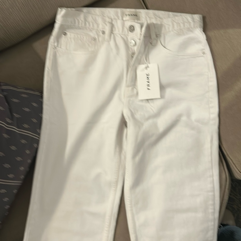 Frame white denim jeans. Size 27. Button up. NWT